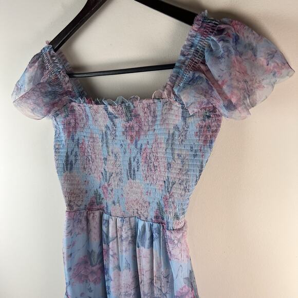 NWT Baltic Born Dress Floral Smocked Blue Clementine Tulle Maxi XL Milkmaid - Picture 4 of 11